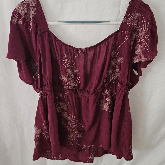 Vintage America Deep Red Floral Blouse - Picture 2 of 2